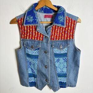 Vintage Carols Denims Patchwork Denim Vest Size Women’s Small Boho Cottagecore